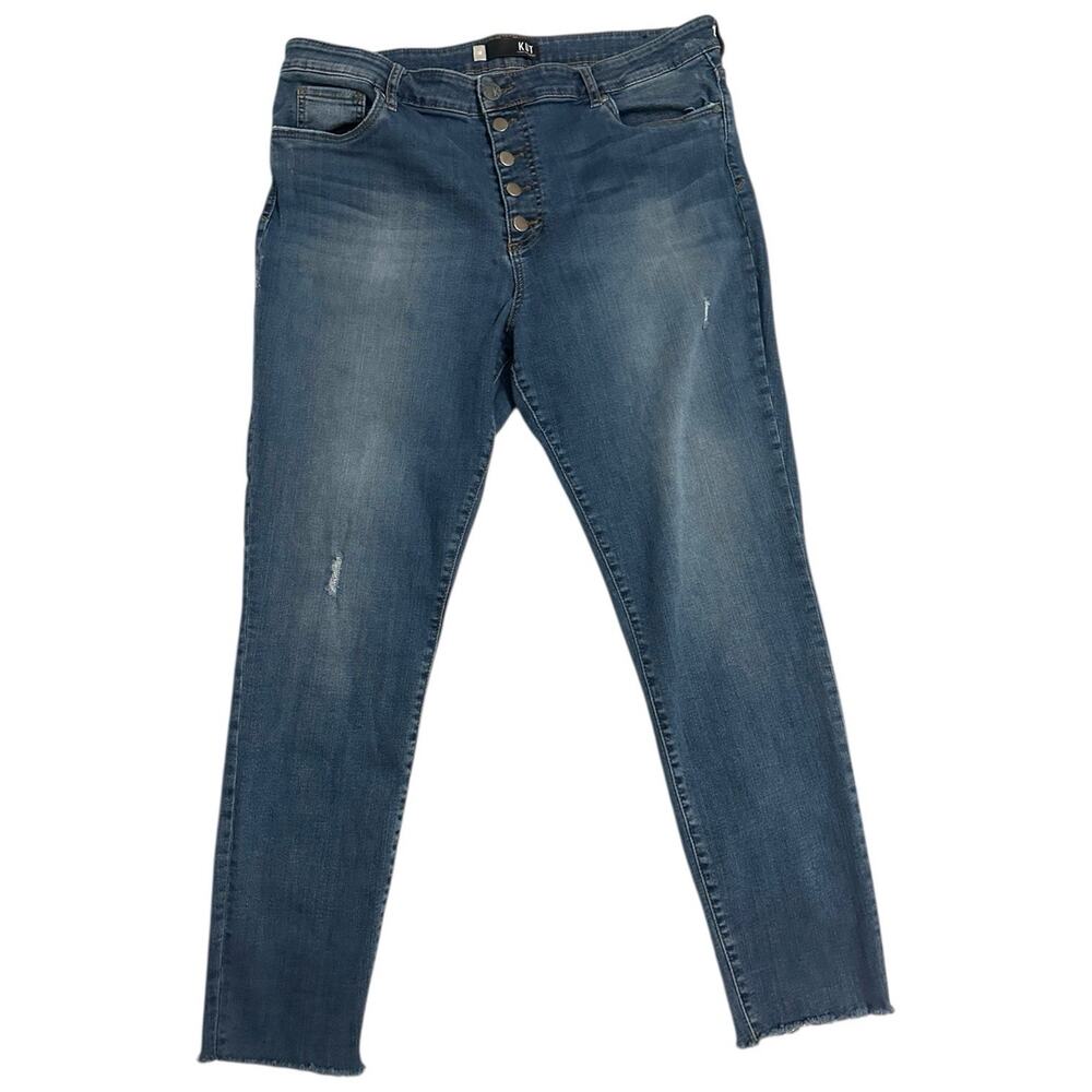 KUT from the Kloth Donna High Rise Ankle Skinny Jeans Button Fly Blue Size 18